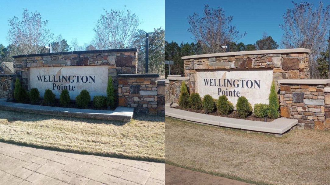 A’s Pressure Washing LLC recently completed a top rated commercial pressure washing project on the stone entrance sign for the Wellington Pointe neighborhood in Midland, GA
