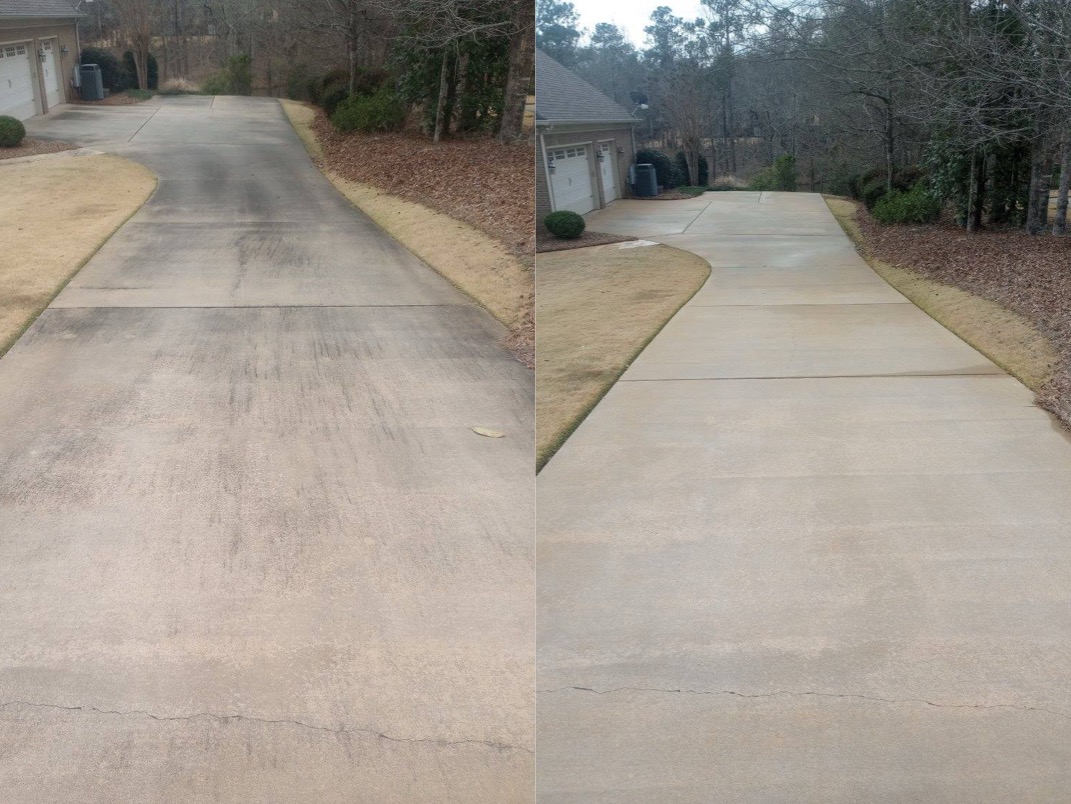 A’s Pressure Washing LLC recently completed a driveway cleaning project that also included cleaning the front and back patio, in the Wellington Pointe neighborhood of Midland, GA